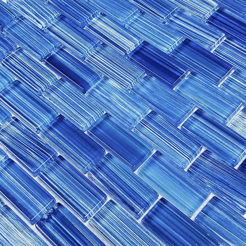 Watercolors Caribbean Blue Blend 1x2 Glass Mosaic 12"x12" Pool Tile - Image 2