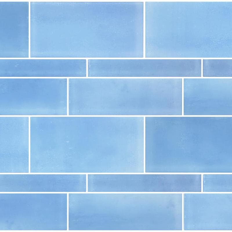 Sea Glass Tumbled Blue Mixed Glass Mosaic 12"x12" Pool Tile - Image 1