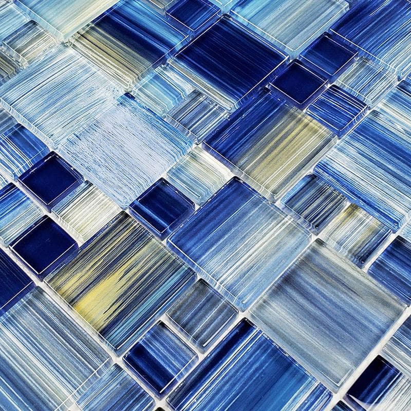 Watercolors Blue Blend Mixed Glass Mosaic 12"x12" Pool Tile - Image 2