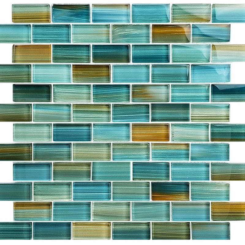 Watercolors Aqua Blend 1x2 Glass Mosaic 12"x12" Pool Tile - Image 1