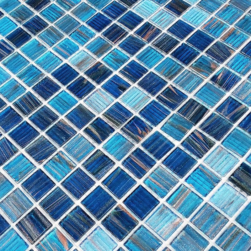 Venetian Blue Copper Blend 3/4x3/4 Glass Mosaic 12 7/8" x 12 7/8" Pool Tile - Image 2
