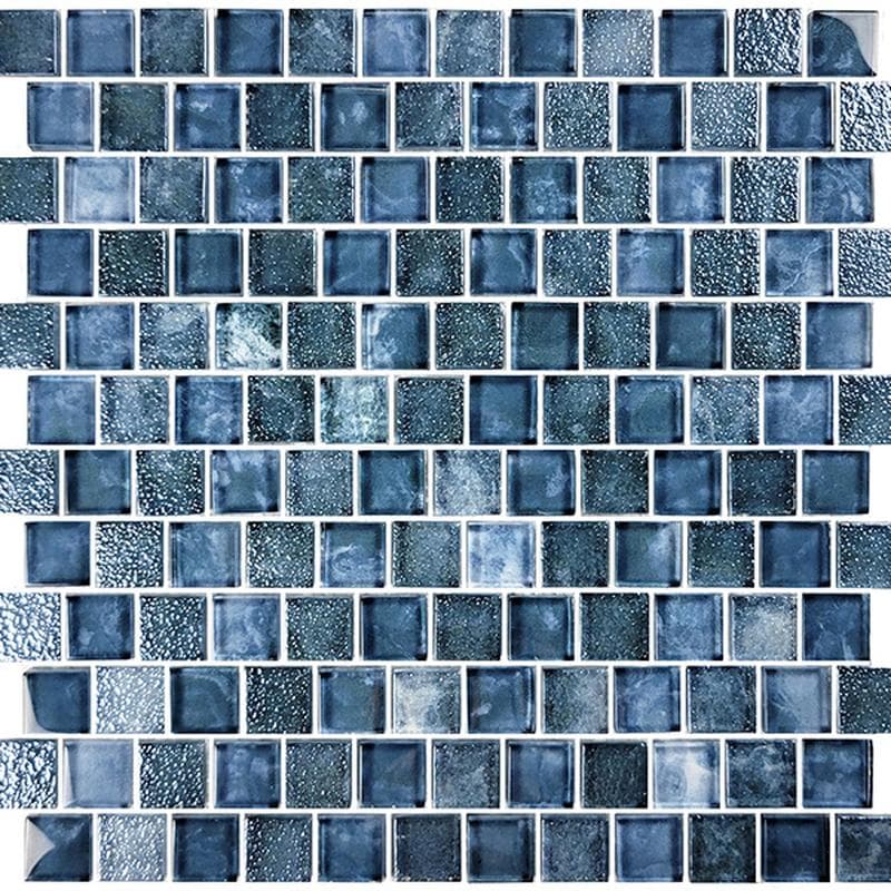 Signature Gunmetal Blue 1x1 Glass Mosaic 12"x12" Pool Tile - Image 1