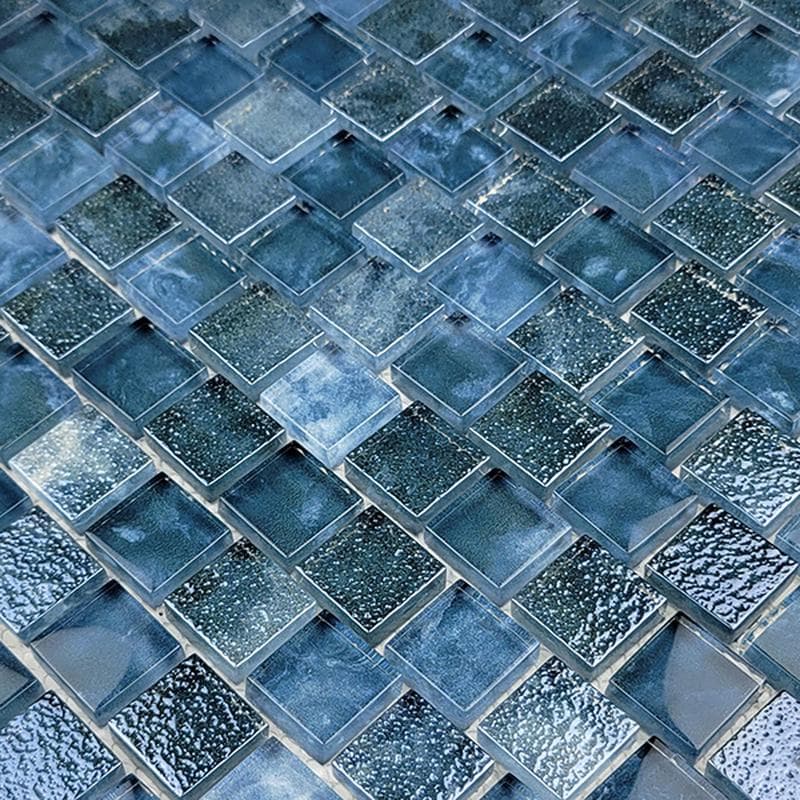 Signature Gunmetal Blue 1x1 Glass Mosaic 12"x12" Pool Tile - Image 2