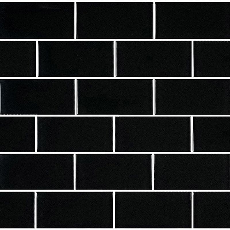 Subway Black 2x4 Glass Mosaic 12"x12" Pool Tile - Image 1