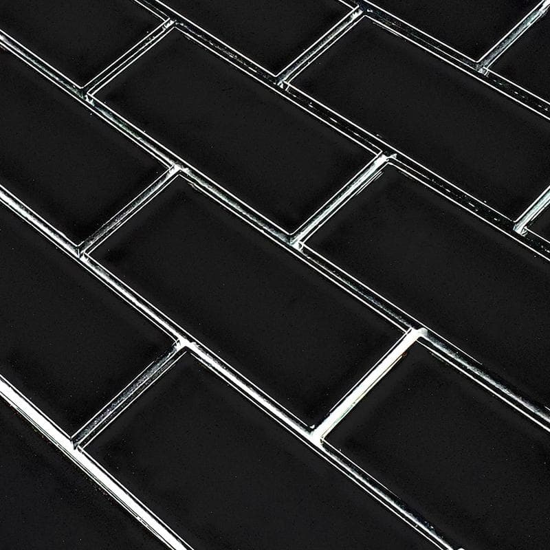 Subway Black 2x4 Glass Mosaic 12"x12" Pool Tile - Image 2