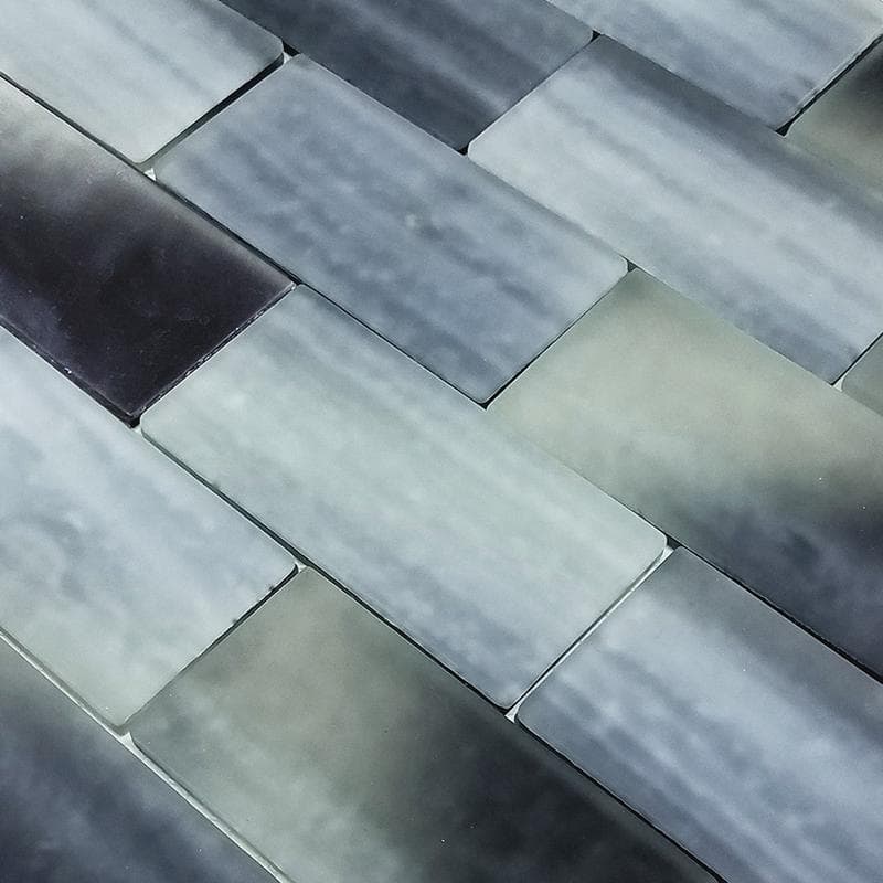Subway Frosted Night 2x4 Glass Mosaic 12"x12" Pool Tile - Image 2