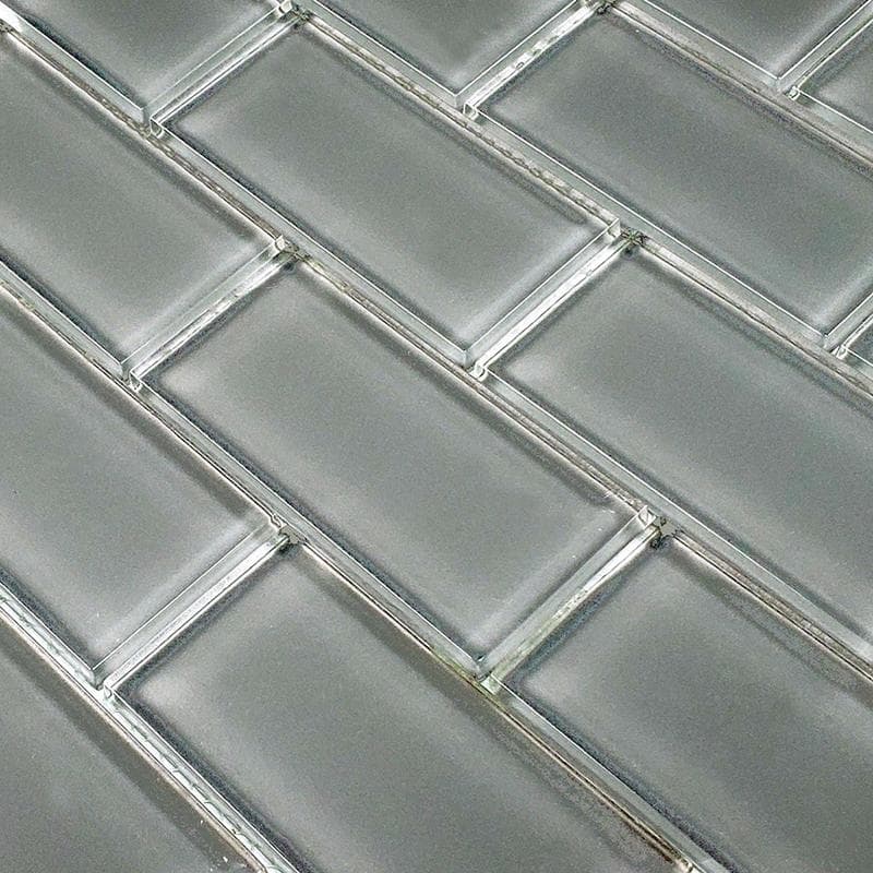 Subway Gray 2x4 Glass Mosaic 12"x12" Pool Tile - Image 2