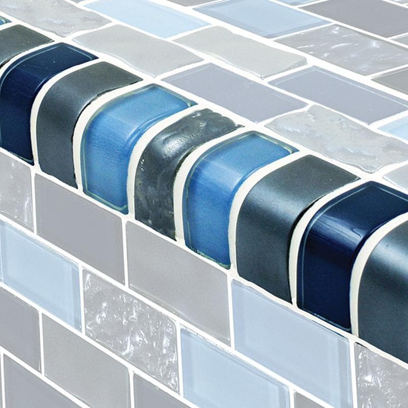 Titanium Trim Blue Blend Glass Bullnose Pool Tile (Covering 1 Linear Foot) - Image 1