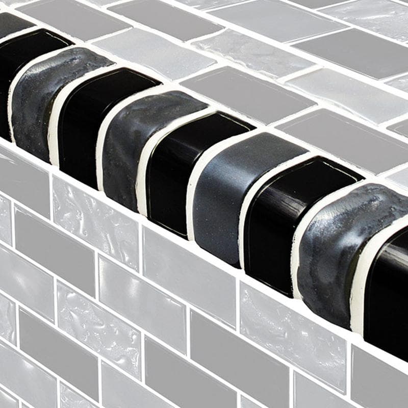 Titanium Trim Black Blend Glass Bullnose Pool Tile (Covering 1 Linear Foot) - Image 1