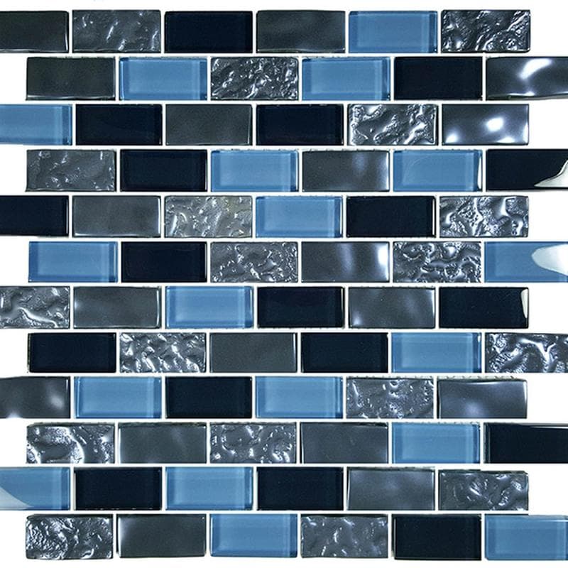 Titanium Blue Blend 1x2 Glass Mosaic 12"x12" Pool Tile - Image 1