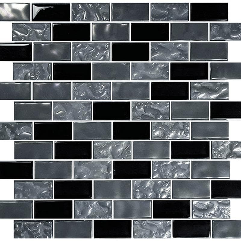 Titanium Black Blend 1x2 Glass Mosaic 12"x12" Pool Tile - Image 1