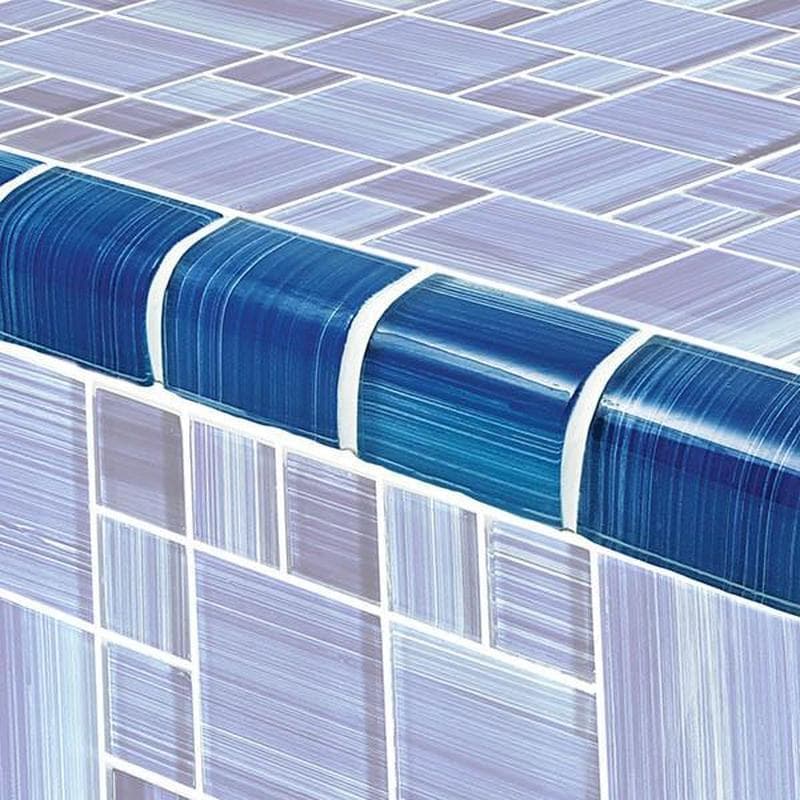 Watercolors Trim Caribbean Blue Blend 2x2 Glass Bullnose Pool Tile (Covering 1 Linear Foot) - Image 1