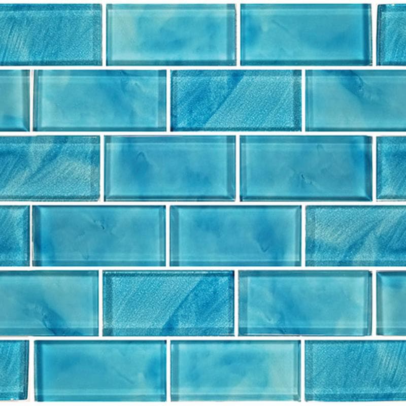 Subway Stratus Aqua 2x4 Glass Mosaic 12"x12" Pool Tile - Image 1