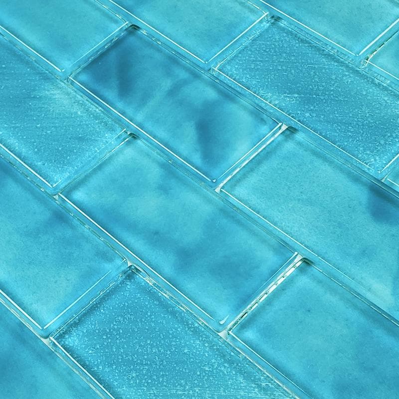 Subway Stratus Aqua 2x4 Glass Mosaic 12"x12" Pool Tile - Image 2