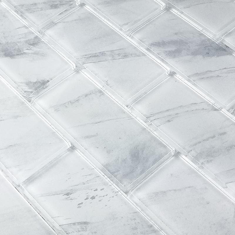 Subway Stratus White 2x4 Glass Mosaic 12"x12" Pool Tile - Image 2