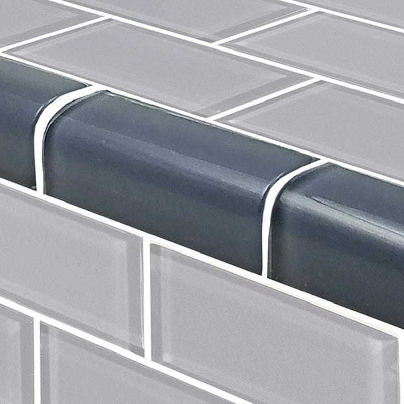 Subway Trim Blue Gray Glass Bullnose Pool Tile (Covering 1 Linear Foot) - Image 1
