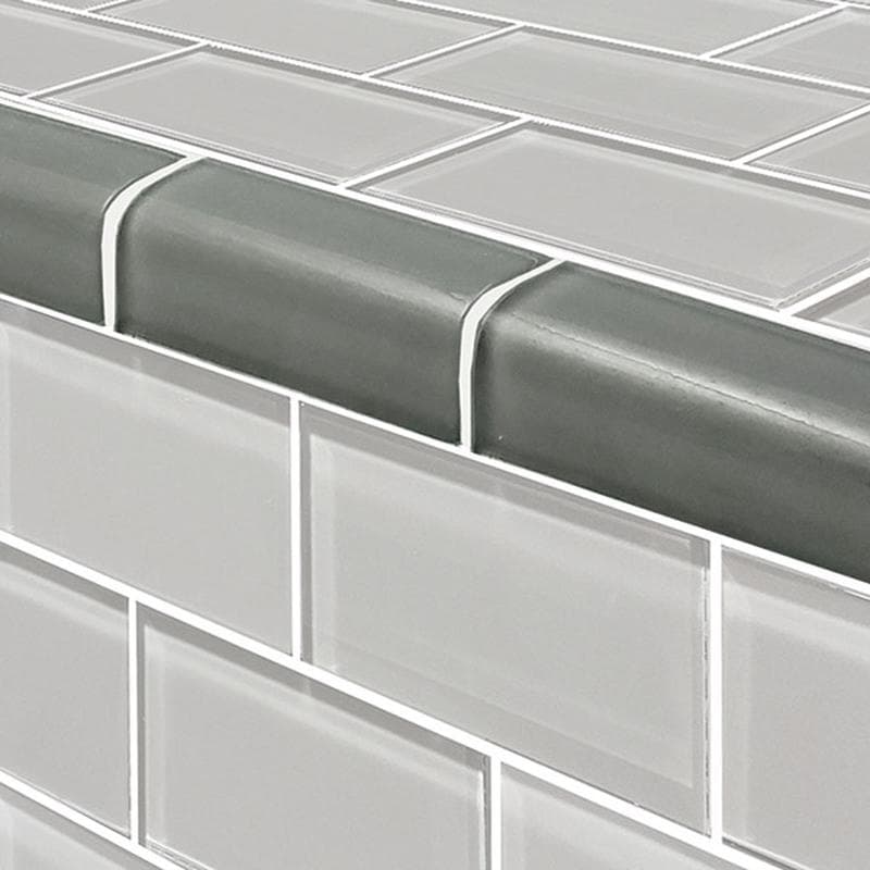 Subway Trim Gray Glass Bullnose Pool Tile (Covering 1 Linear Foot) - Image 1