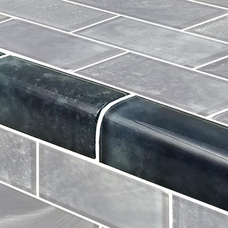Subway Trim Stratus Gray Glass Bullnose Pool Tile (Covering 1 Linear Foot) - Image 1