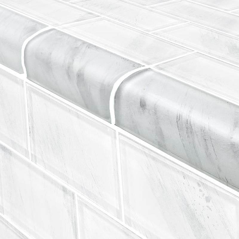 Subway Trim Stratus White Glass Bullnose Pool Tile (Covering 1 Linear Foot) - Image 1