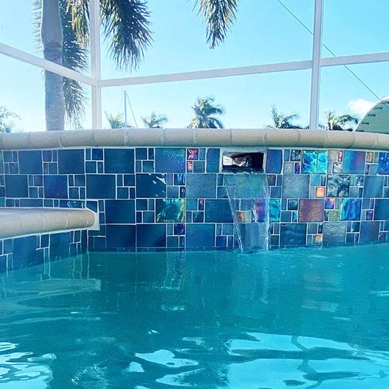 Avalon Blue Mixed Glass Mosaic 12"x12" Pool Tile - Image 4