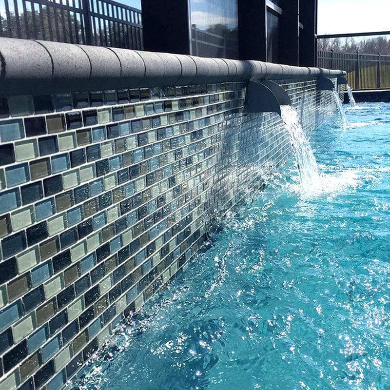 Crystal Black Charcoal Gray Taupe Blend 1x2 Glass Mosaic 12"x12" Pool Tile - Image 4