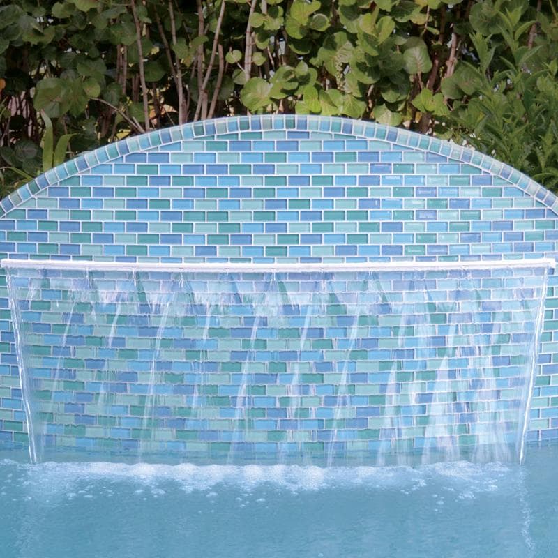 Crystal Trim Turquoise Blue Blend Glass Bullnose Pool Tile (Covering 1 Linear Foot) - Image 2