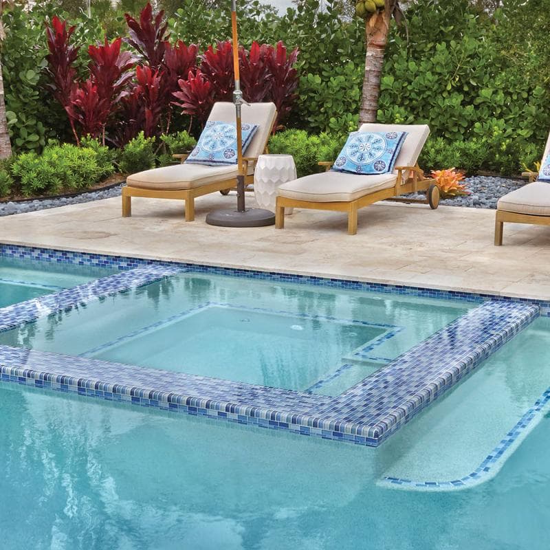 Crystal Trim Turquoise Cobalt Blue Blend Glass Bullnose Pool Tile (Covering 1 Linear Foot) - Image 2
