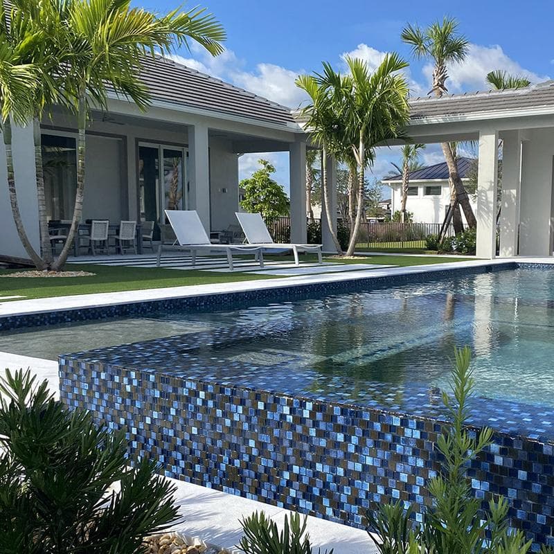 Lunar Dark Blue Blend 1x1 Glass Mosaic 12"x12" Pool Tile - Image 4