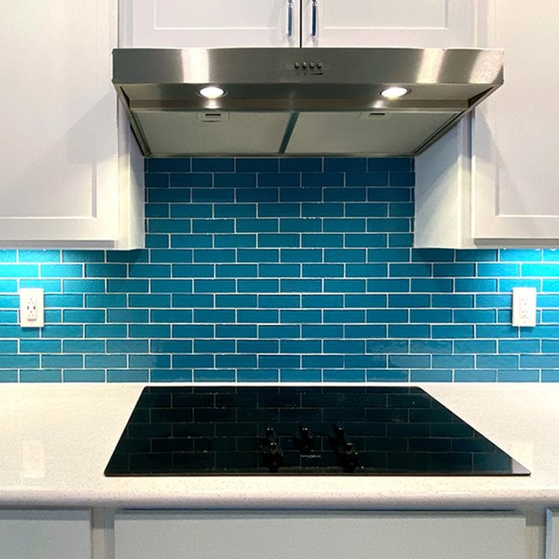 Moonscape Turquoise 2x6 Glass Mosaic 12"x12" Pool Tile - Image 3