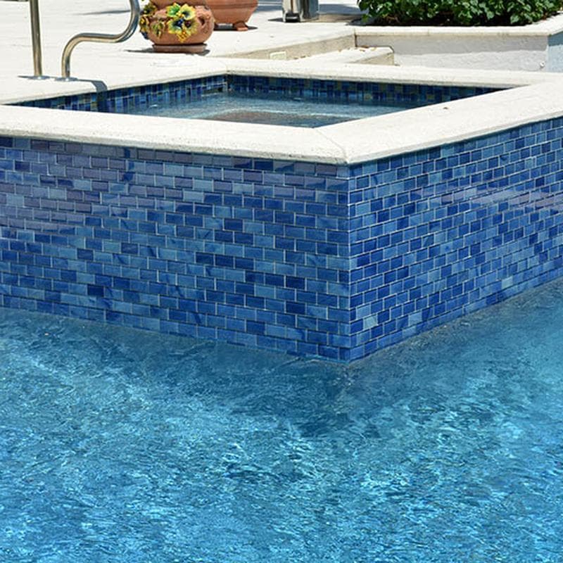 Subway Stratus Blue 2x4 Glass Mosaic 12"x12" Pool Tile - Image 4
