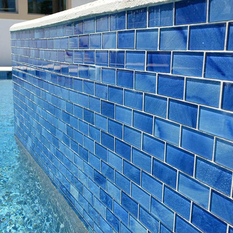 Subway Stratus Blue 2x4 Glass Mosaic 12"x12" Pool Tile - Image 5