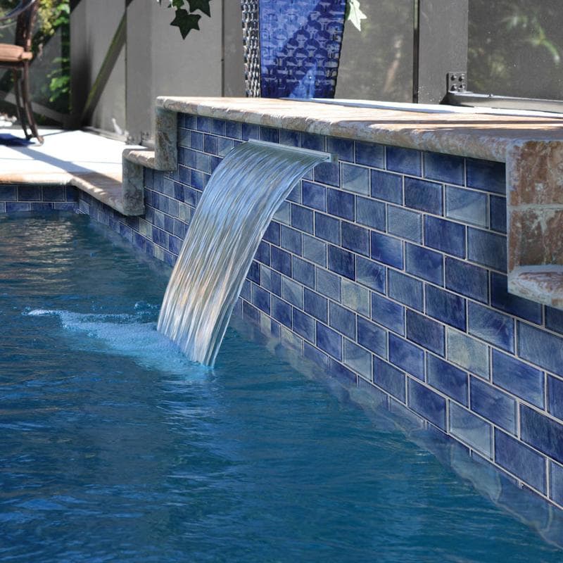 Subway Stratus Blue 2x4 Glass Mosaic 12"x12" Pool Tile - Image 3