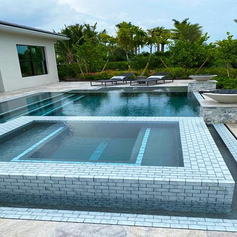 Subway Stratus White 2x4 Glass Mosaic 12"x12" Pool Tile - Image 3