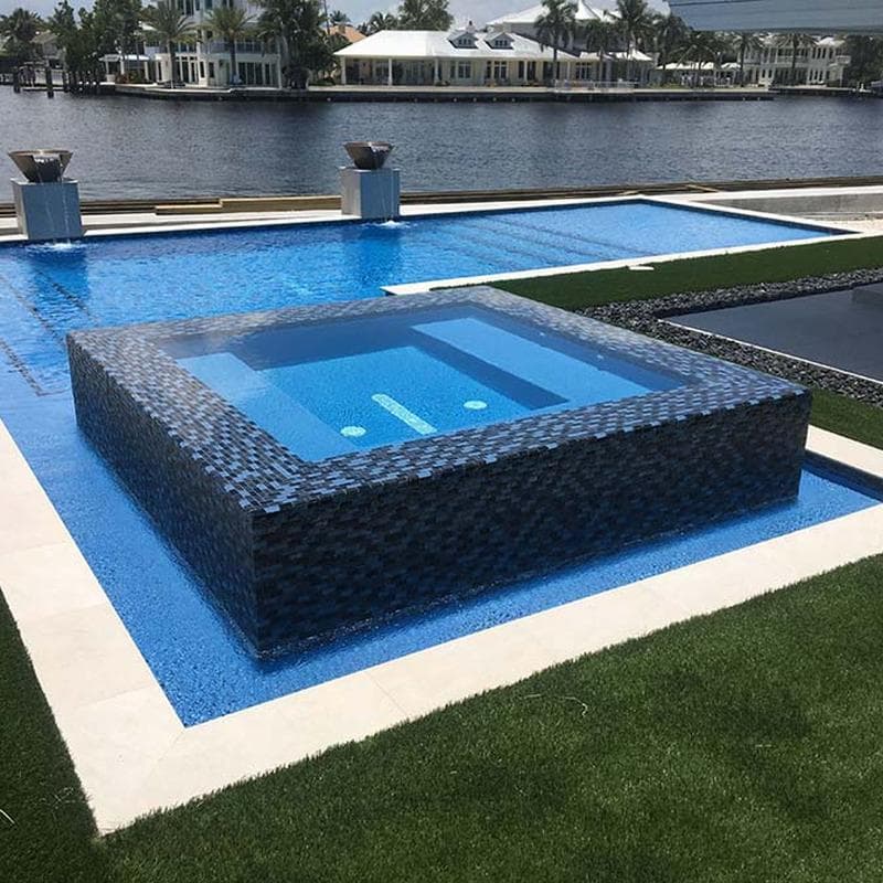 Titanium Trim Blue Blend Glass Bullnose Pool Tile (Covering 1 Linear Foot) - Image 2