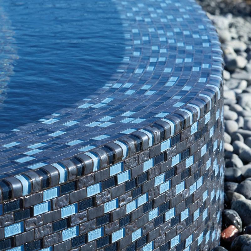 Titanium Trim Blue Blend Glass Bullnose Pool Tile (Covering 1 Linear Foot) - Image 3