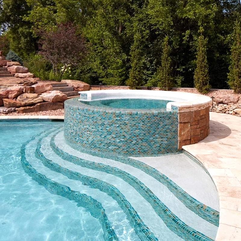 Watercolors Aqua Blend 1x2 Glass Mosaic 12"x12" Pool Tile - Image 7