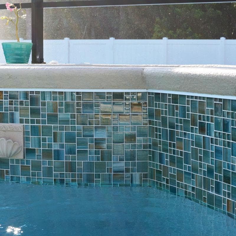 Watercolors Aqua Blend Mixed Glass Mosaic 12"x12" Pool Tile - Image 3