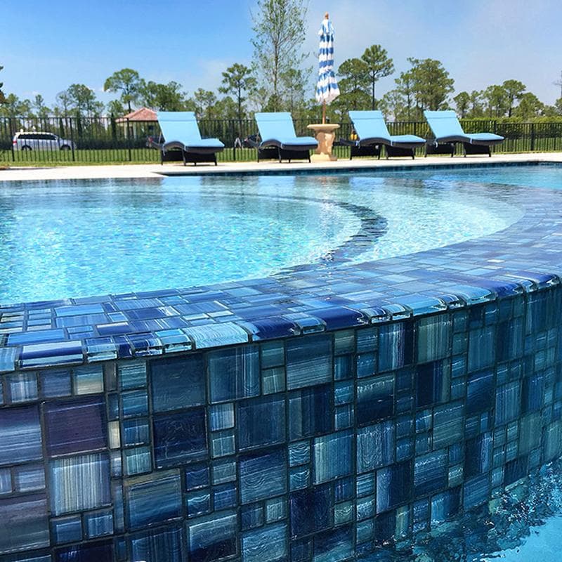 Watercolors Blue Blend Mixed Glass Mosaic 12"x12" Pool Tile - Image 3