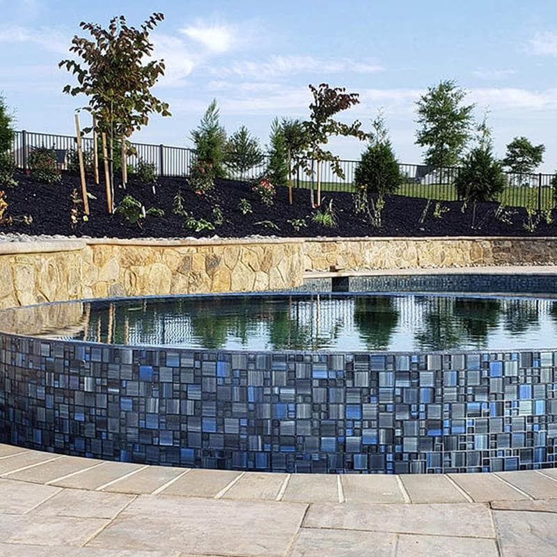 Watercolors Steel Blue Gray Blend Mixed Glass Mosaic 12"x12" Pool Tile - Image 4