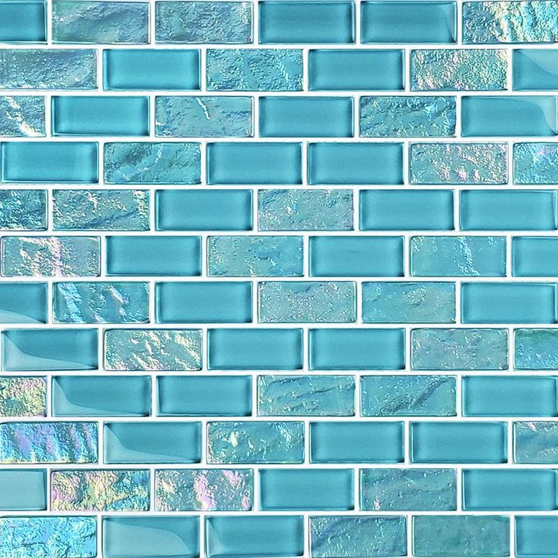 Twilight Turquoise 1x2 Glass Mosaic 12"x12" Pool Tile - Image 1