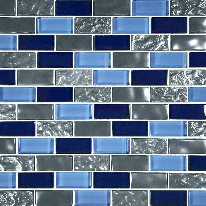 Titanium Blue Blend 1x2 Glass Mosaic 12"x12" Pool Tile - Image 1