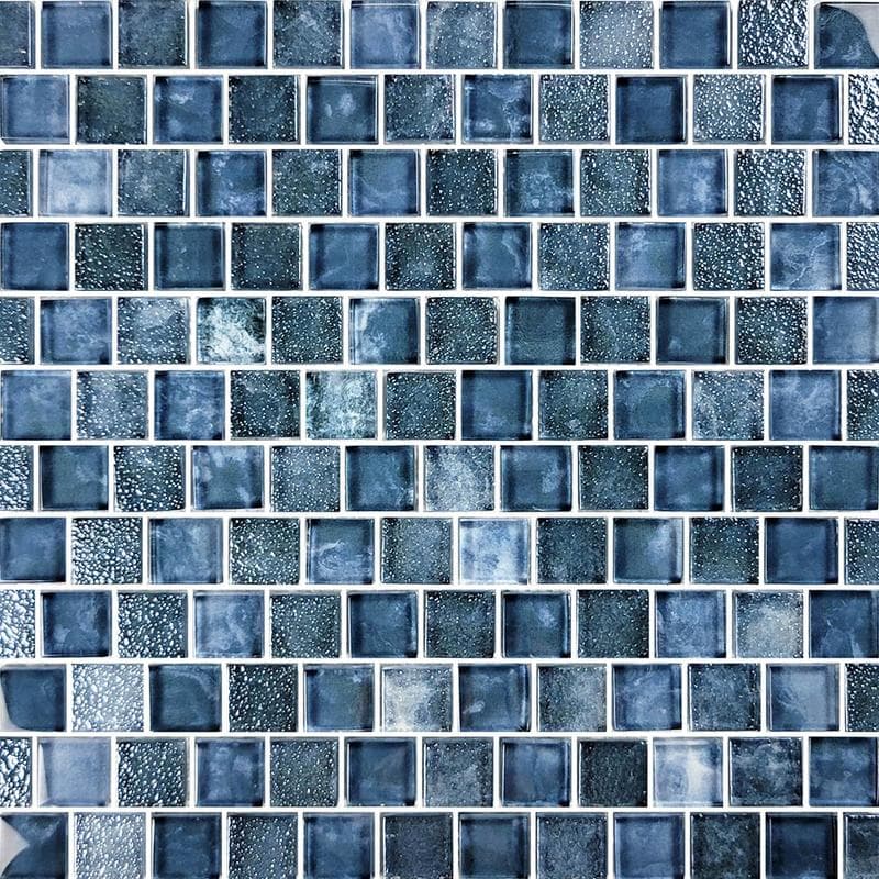 Signature Gunmetal Blue 1x1 Glass Mosaic 12"x12" Pool Tile - Image 1