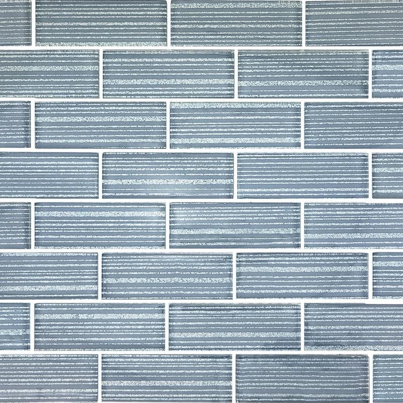 Pinnacle Metallic Gray 1.5x4 Glass Mosaic 12"x12" Pool Tile - Image 1