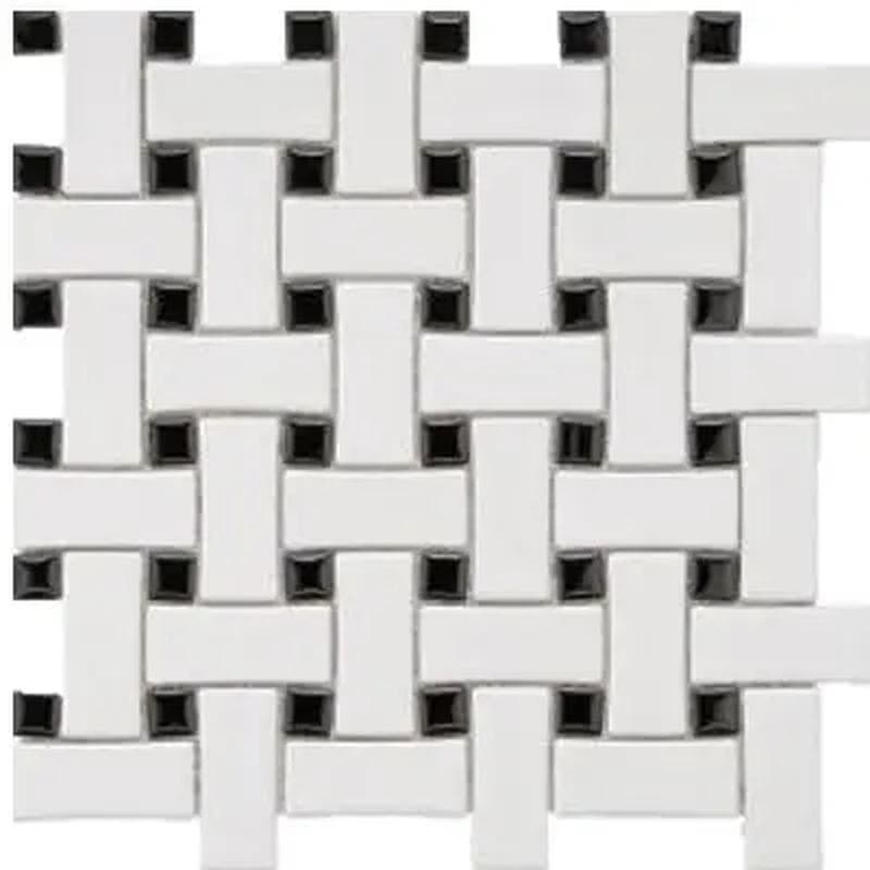 CC Mosaics Matte Black & White Basket Weave 12x12 Mosaic - Image 1