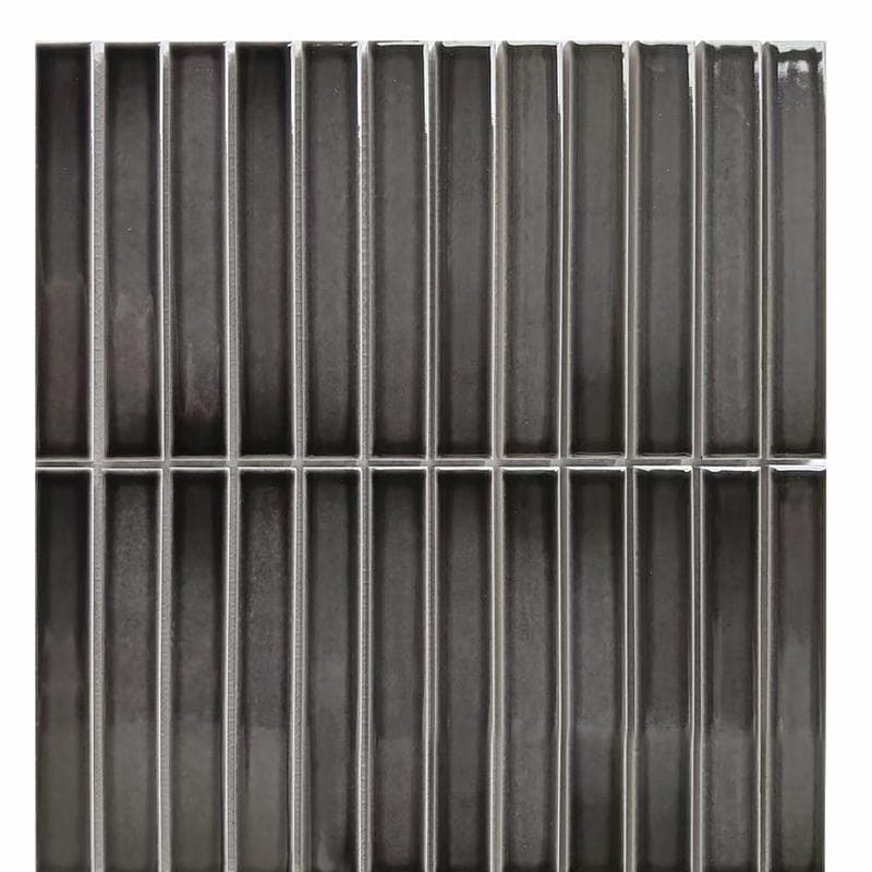 CC Mosaics+ Bright Black Stacked 12x12 Mosaic - Image 1