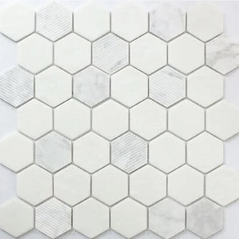 Rockart Blue Mix Carrara Fan 12x12 Mosaic - Image 1