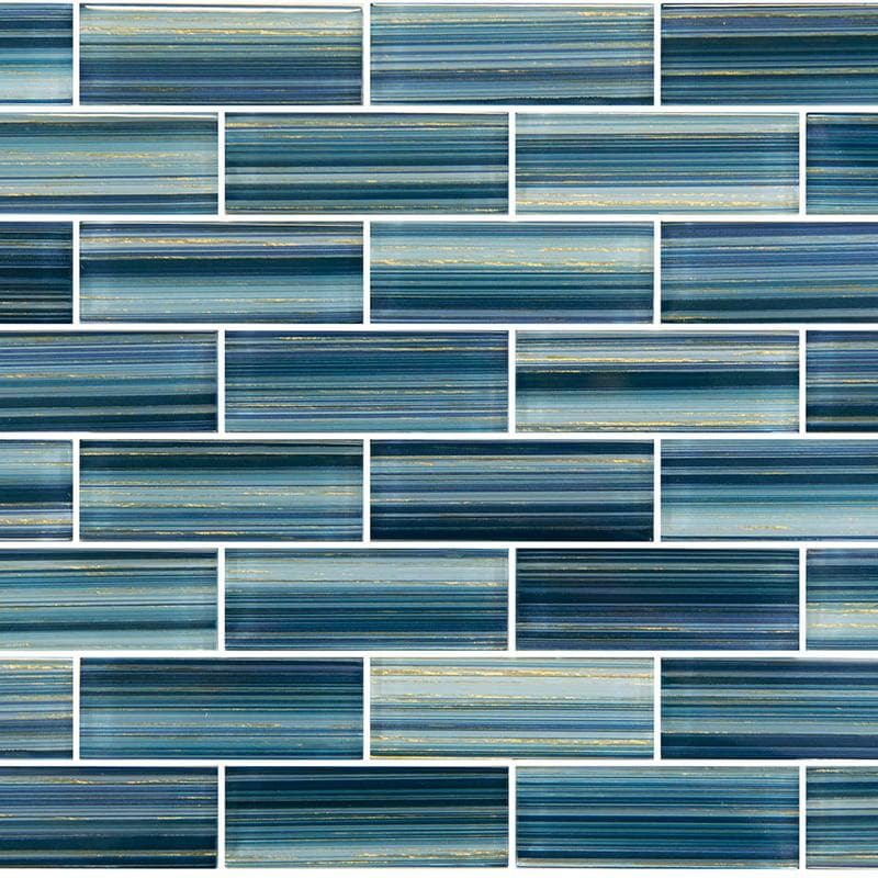 Renaissance Indigo Gold 1.5x4 Glass Mosaic 12"x12" Pool Tile - Image 1