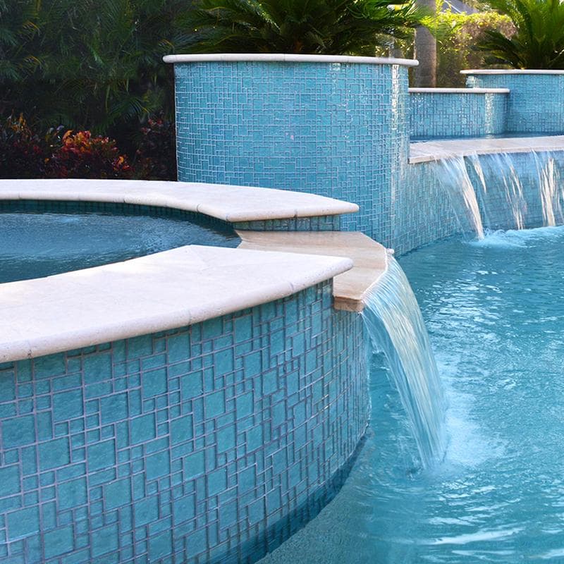 Galaxy Aquamarine Mixed Glass Mosaic 12"x12" Pool Tile - Image 4