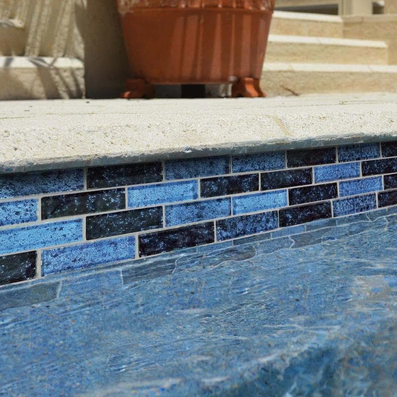 Nightfall Azure Black 1x3 Glass Mosaic 12"x12" Pool Tile - Image 4