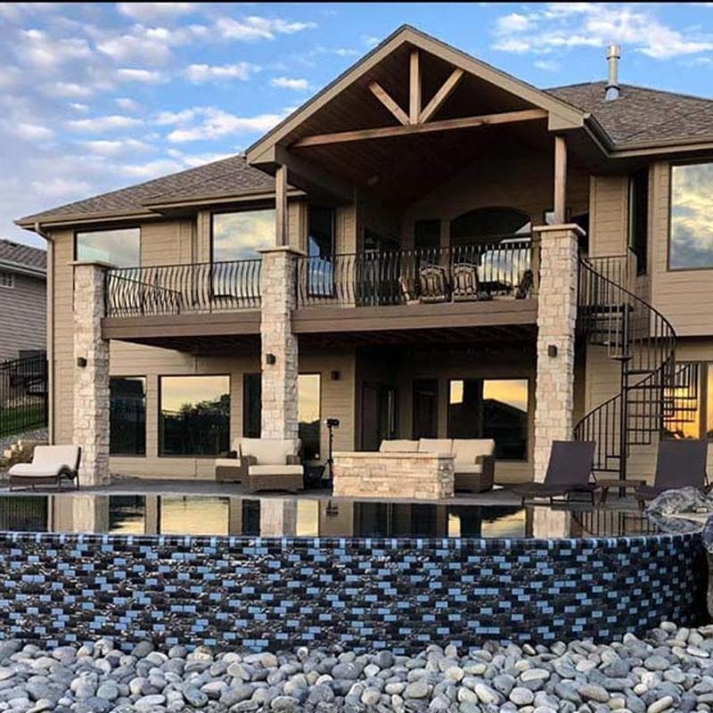 Titanium Blue Blend 1x2 Glass Mosaic 12"x12" Pool Tile - Image 6